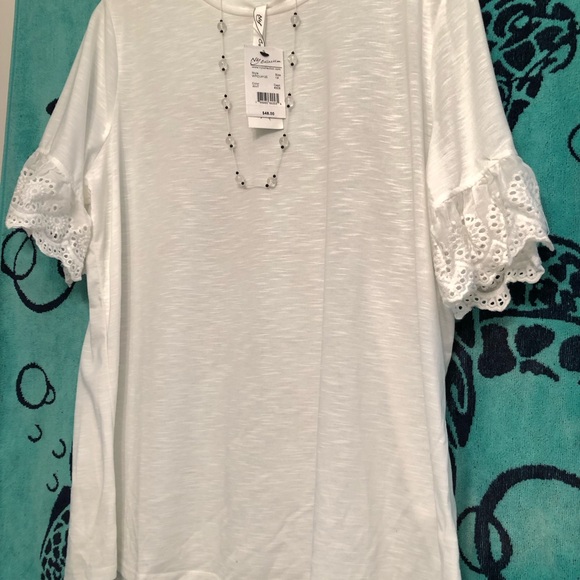 NY Collection Cream Ruffled Short Sleeve Tee - Picture 6 of 8